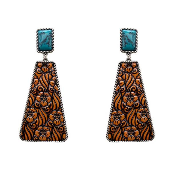Tooled Leather Turquoise Earrings