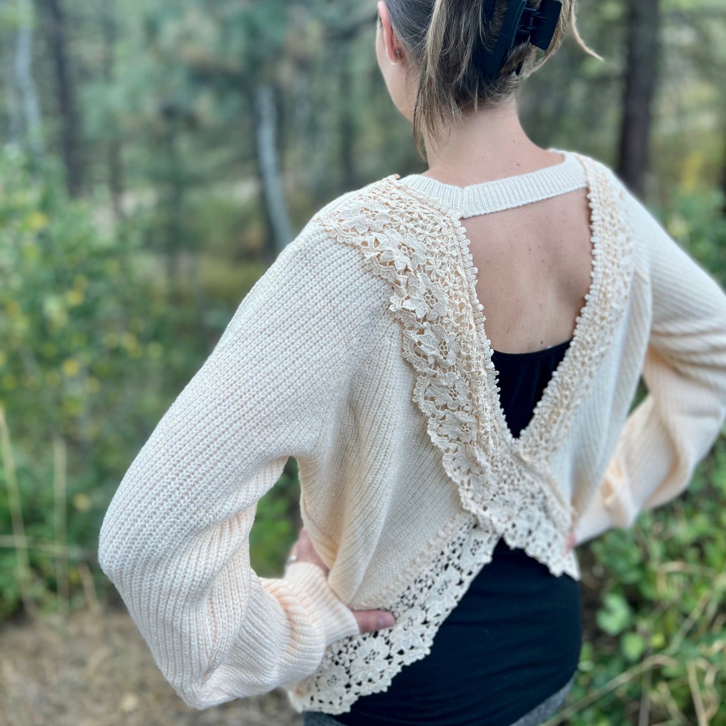 Crochet Back Sweater