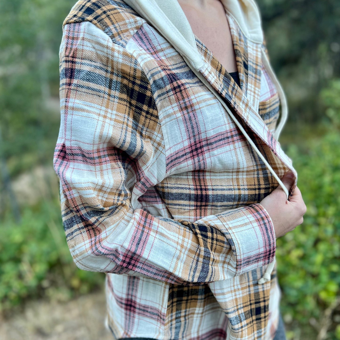 Hooded Plaid Sweater Jacket