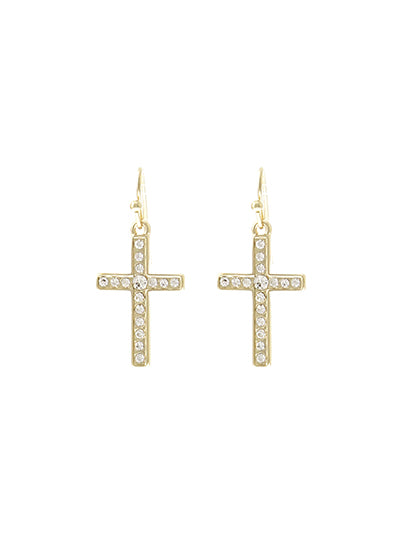 Dainty Dangly Rhinestone Cross Earrings
