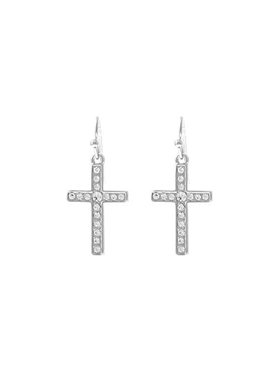Dainty Dangly Rhinestone Cross Earrings