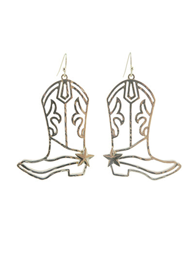Silver Western Boot Earrings