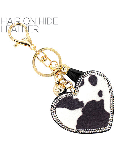 Leather Hair On Heart Keychain