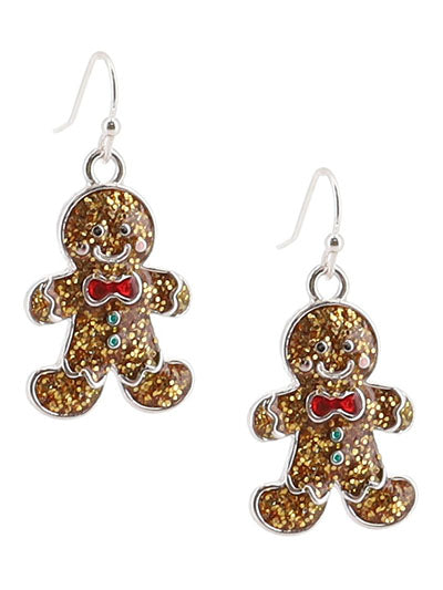Gingerbread Glitter Dangly Earrings
