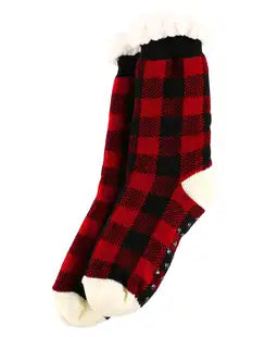 Red Plaid Plush Socks