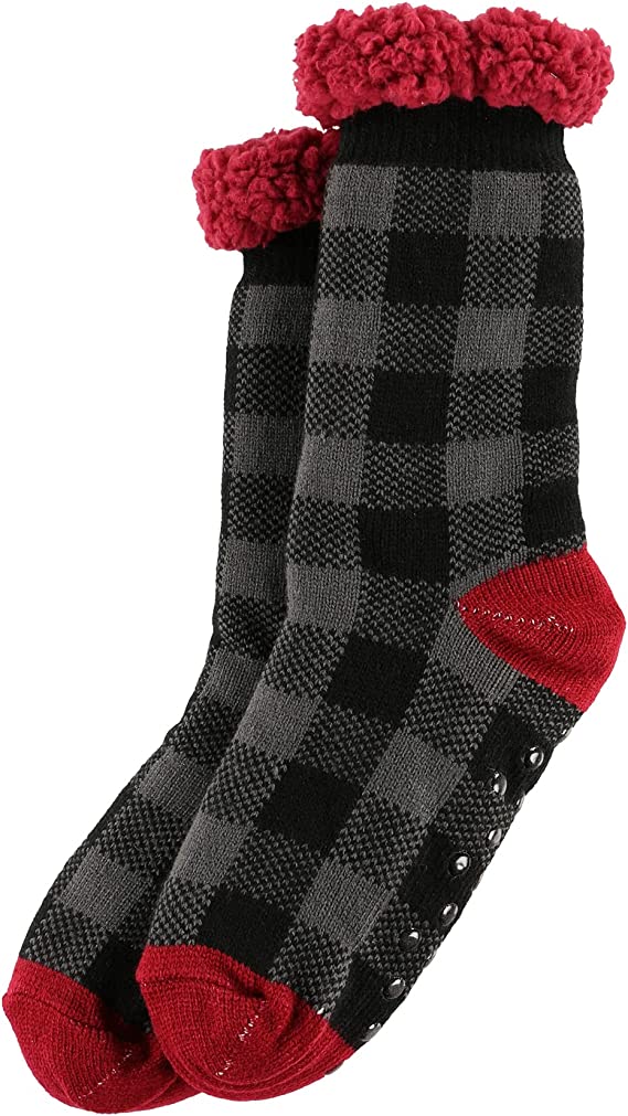 Grey Plaid Plush Sock