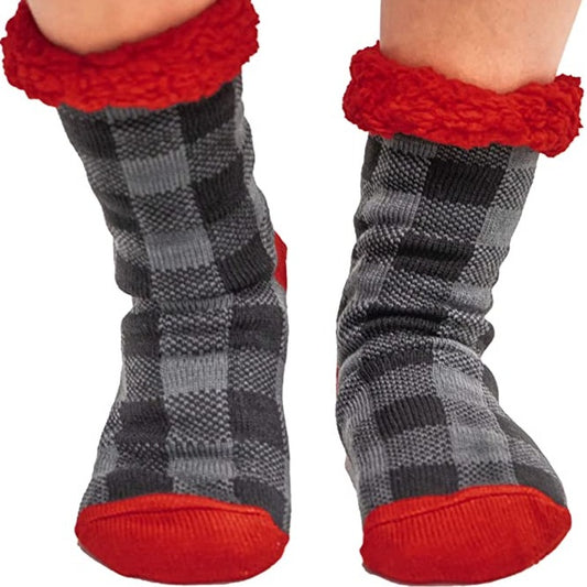 Grey Plaid Plush Sock