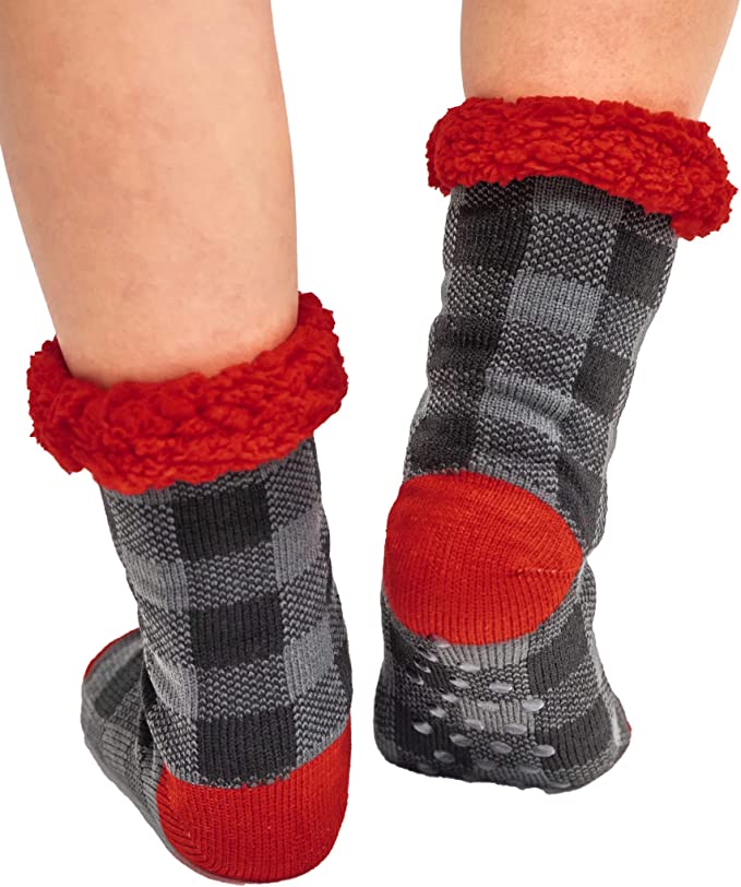 Grey Plaid Plush Sock