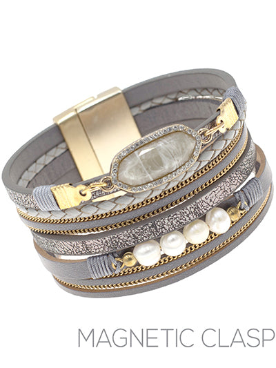 Leather Stone Magnetic Bracelet