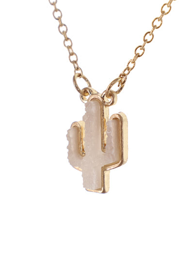 White Cactus Druzy Stone Necklace