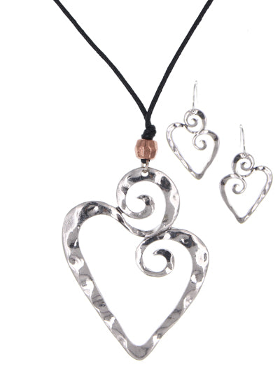 Heart Cord Necklace set with Earrings