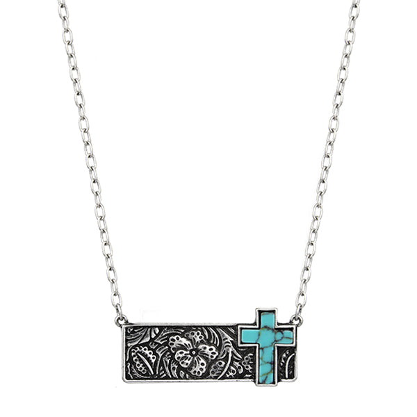 Cross Turquoise Bar Necklace