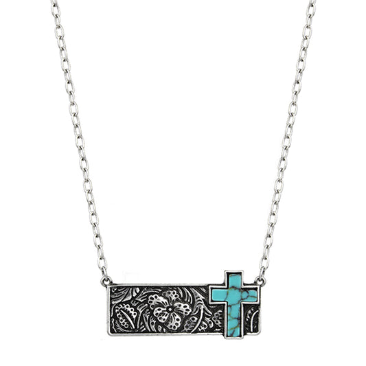 Cross Turquoise Bar Necklace
