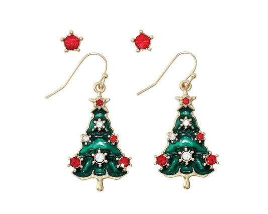 Christmas Tree Earrings With Red Studs