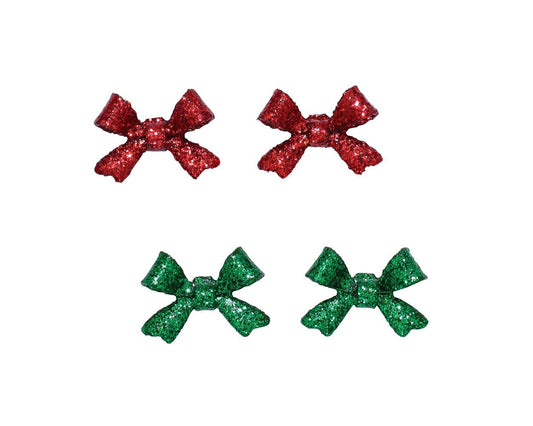 Holiday Glitter Bow Stud Earrings