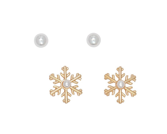 Gold Snowflake Studs With Pearls
