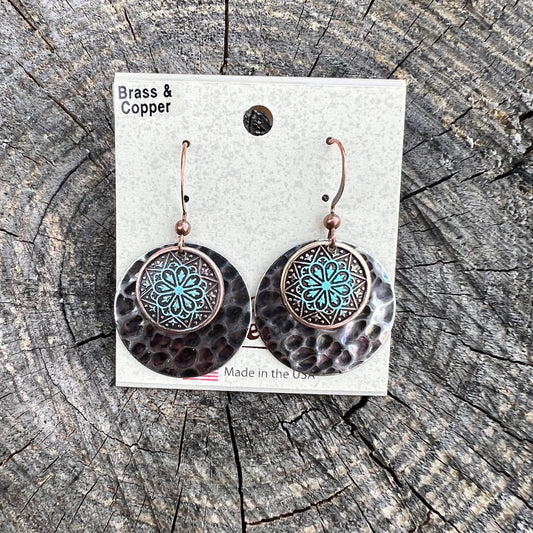 Brass and Copper Circle Earrings