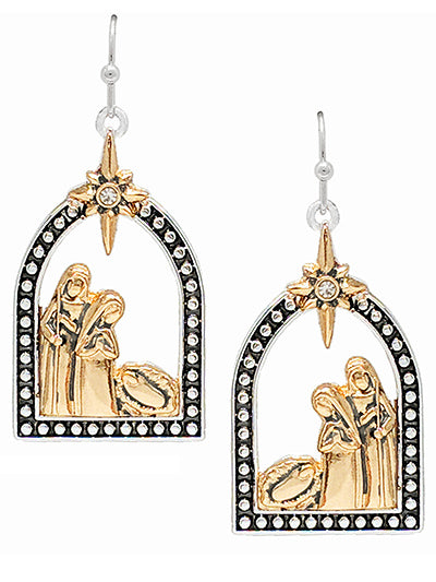 Gold Nativity Scene Earrings