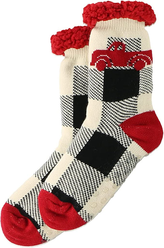 Truck Plaid Plush Sock