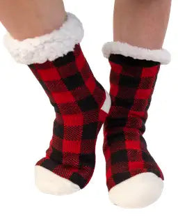 Red Plaid Plush Socks