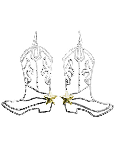 Silver Western Boot Earrings