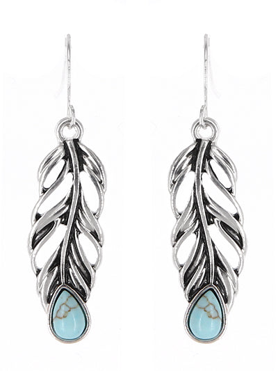 Feather Earrings with Turquoise Accent